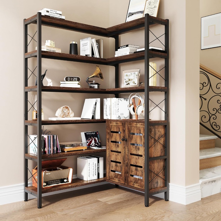 Storage - 6-Shelf Corner Bookshelf for Living Room,