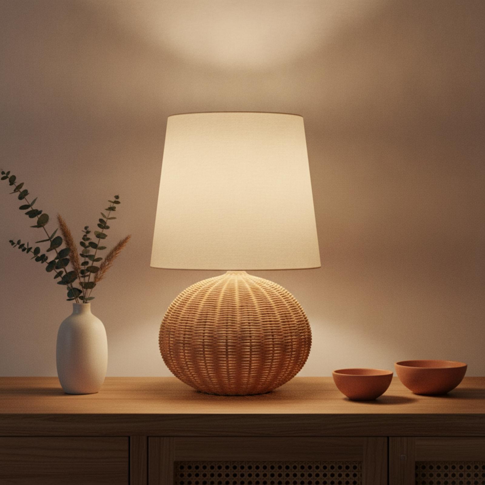 Bedside Lamp Rattan Base Fabri - đánh giá và giá Bedroom Furniture