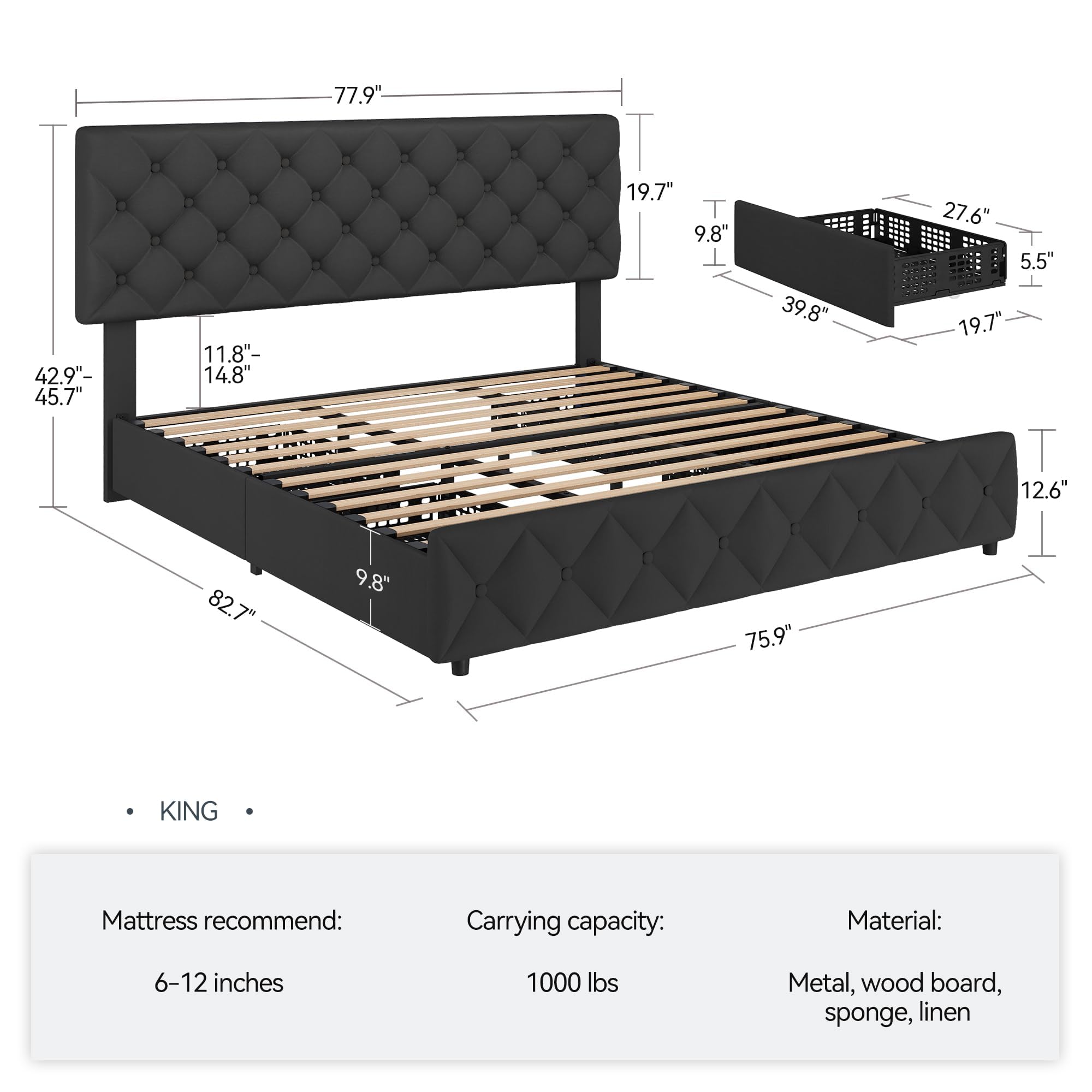 King Size Bed Frame with 4 Sto - đánh giá và giá King Size Bed Frame With Storage Drawers